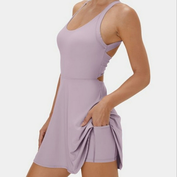 Halara Backless Cut Out Twisted Side Pocket 2-in-1 Barre Ballet Dance Dress - Picture 2 of 8